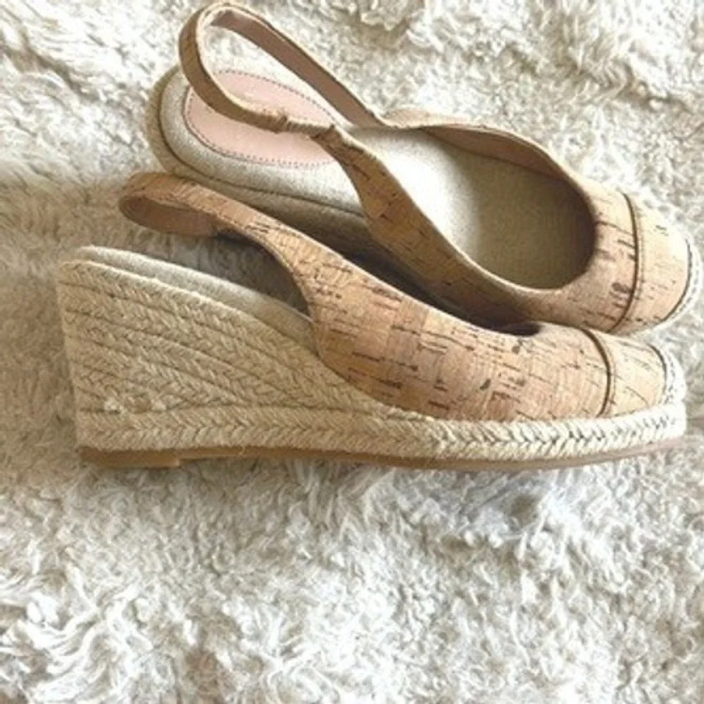 Cole Haan Womens Cork Espadrille Slingback Wedge Sandals Tan Natural Round Toe